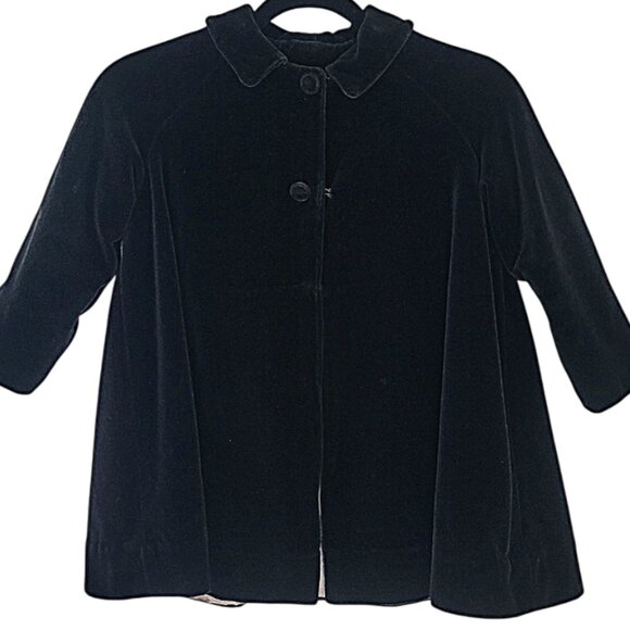 Child Girl's Vintage 1960/70s Black Velvet Coat Peter Pan Collar Quilt Lined 6/7 - Picture 11 of 11